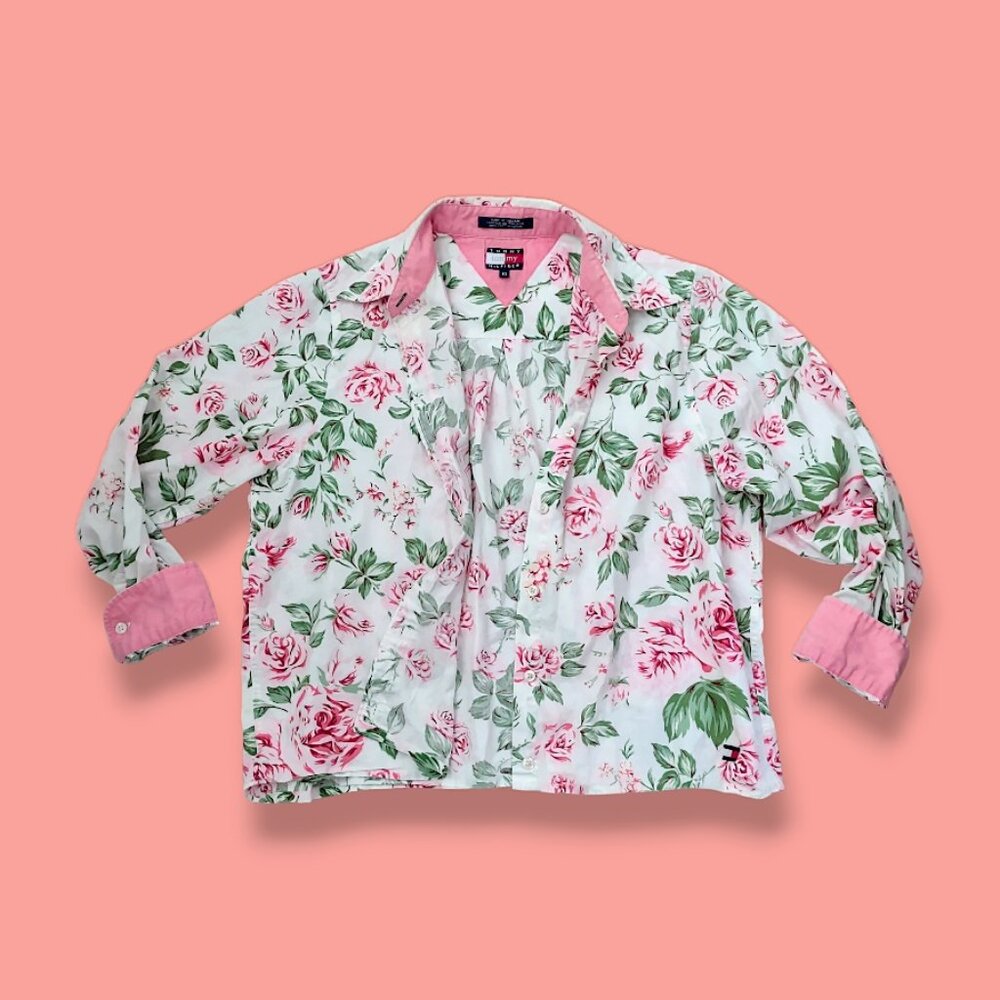 Tommy Hilfiger  vintage Y2K 100% cotton vintage floral cropped boxy shirt 10